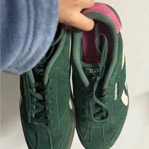 Reebok Forest Green Sneakers with Pink Highlights